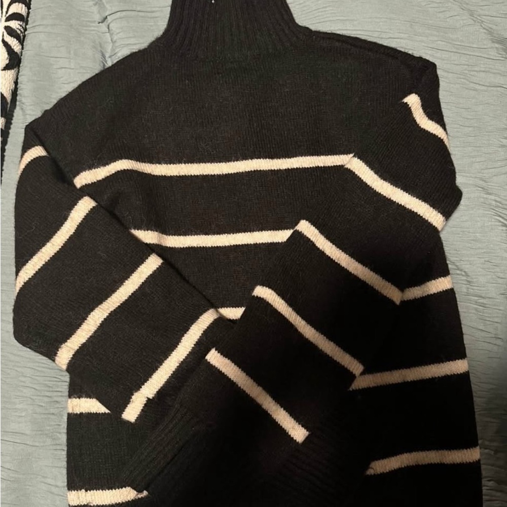 H&M Classic Black and Cream Striped Turtleneck Sweater